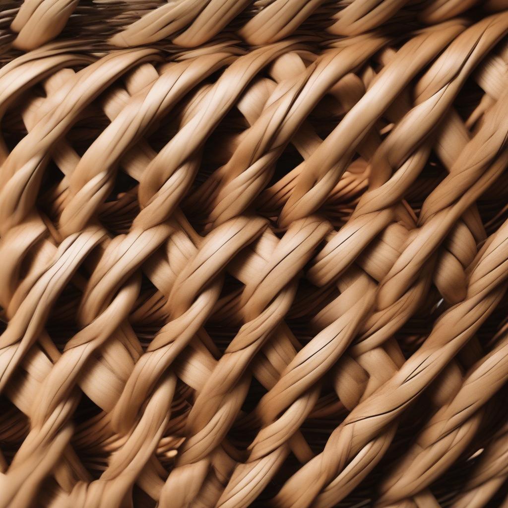 Close up of tightly woven wicker, highlighting quality craftsmanship and durable construction.