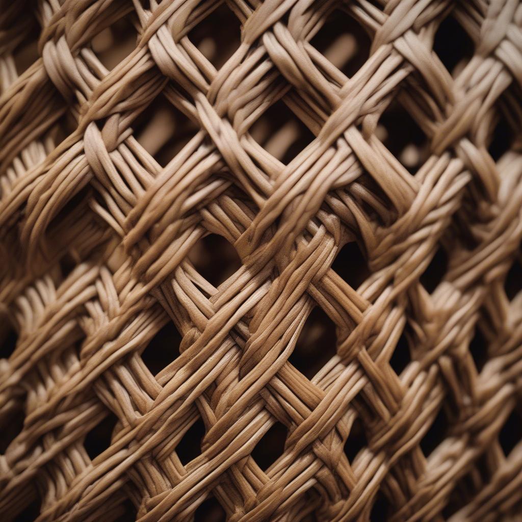 Close-up view of the wicker weave on an outdoor loveseat, highlighting the intricate craftsmanship and material texture.