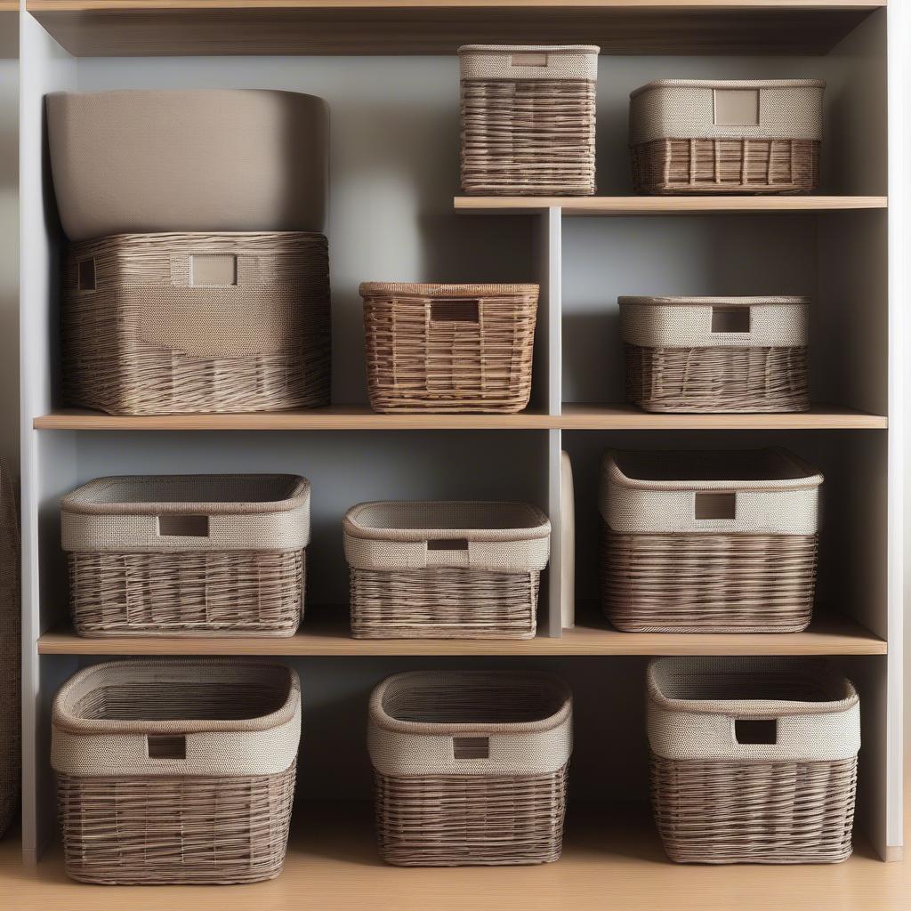 Different sizes of collin gray wicker storage baskets, showcasing their versatility for various storage needs.