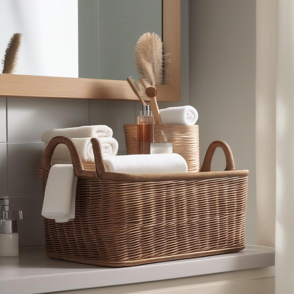 Collin Mocha Wicker Basket in Bathroom Setting