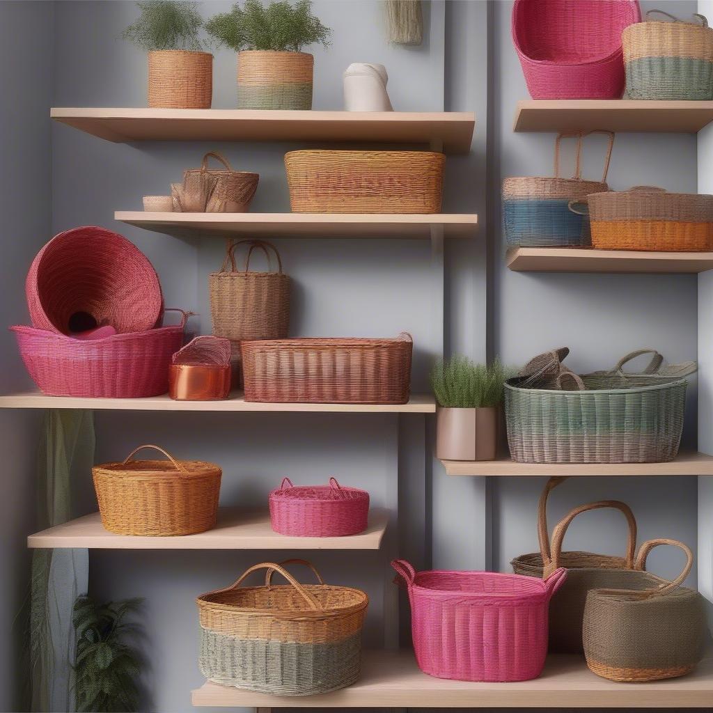 Variety of Coloured Wicker Storage Baskets