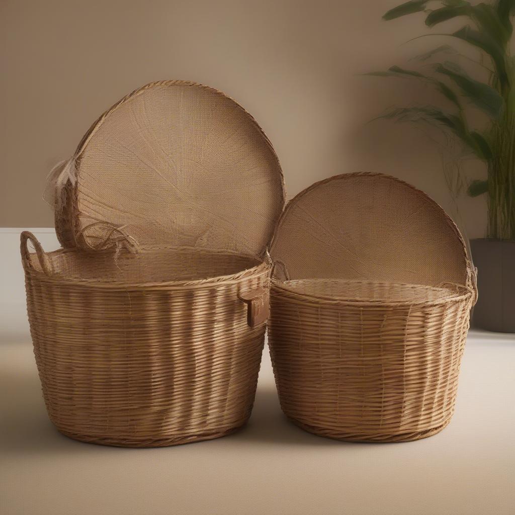 Side-by-side comparison of natural and synthetic wicker baskets highlighting the differences in texture and appearance.