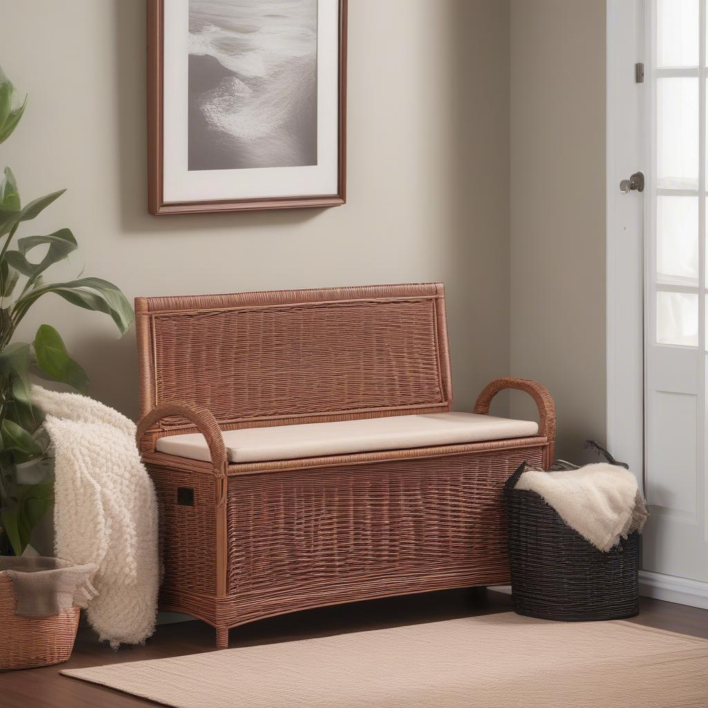 Coral Coast Berea Wicker Storage Bench in an Entryway