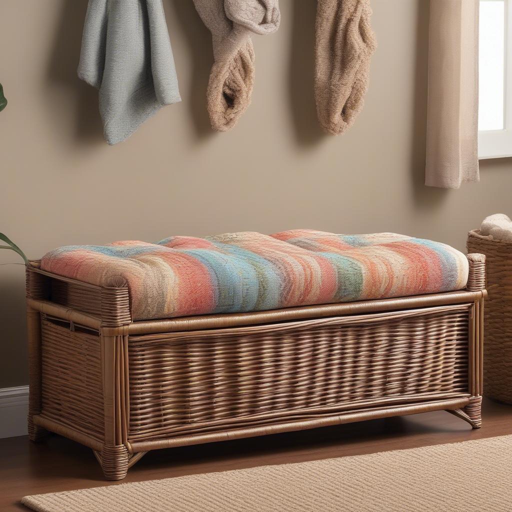 Coral Coast Berea Wicker Storage Bench with Cushions and Throws