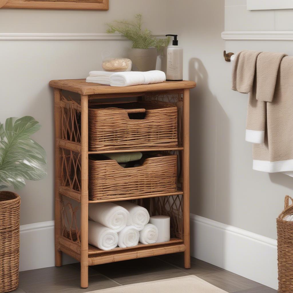 Corner Wicker Storage Unit in Bathroom