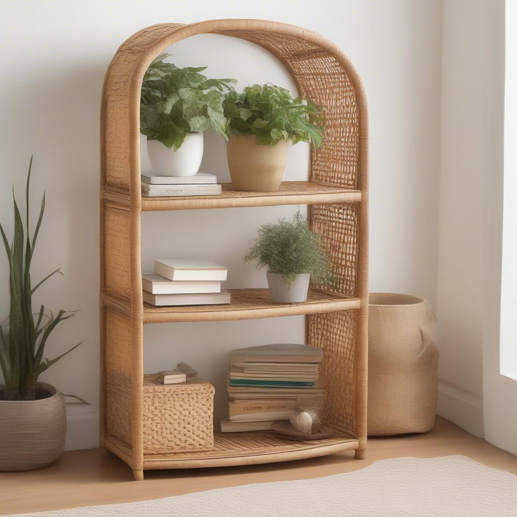 Corner Wicker Storage Unit with Shelving