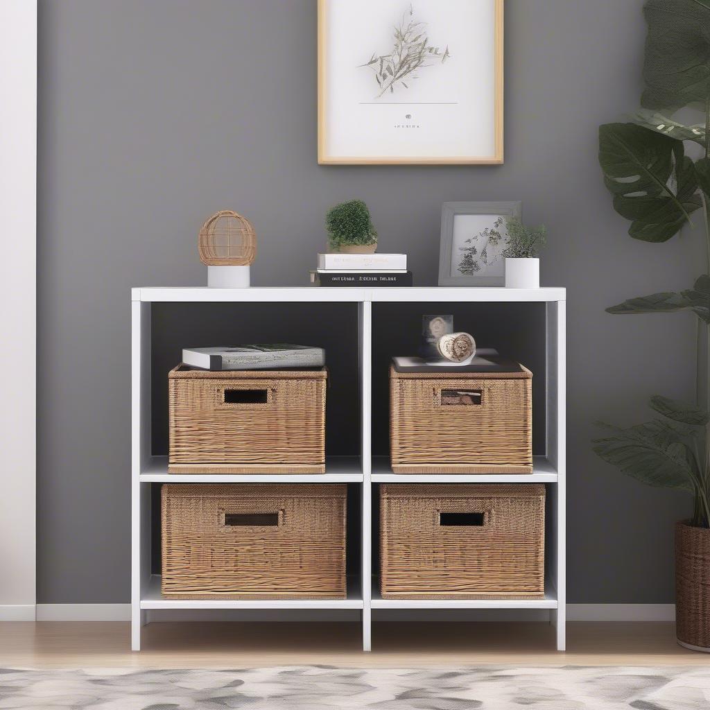 Costway 3 Drawer Wicker Storage Unit in a Living Room Setting