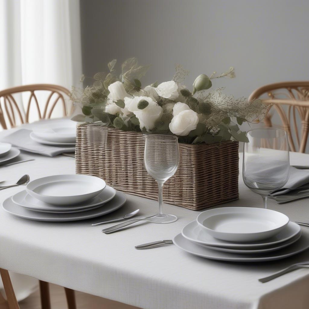 Rectangular Crate and Barrel Wicker Placemats in a Modern Setting