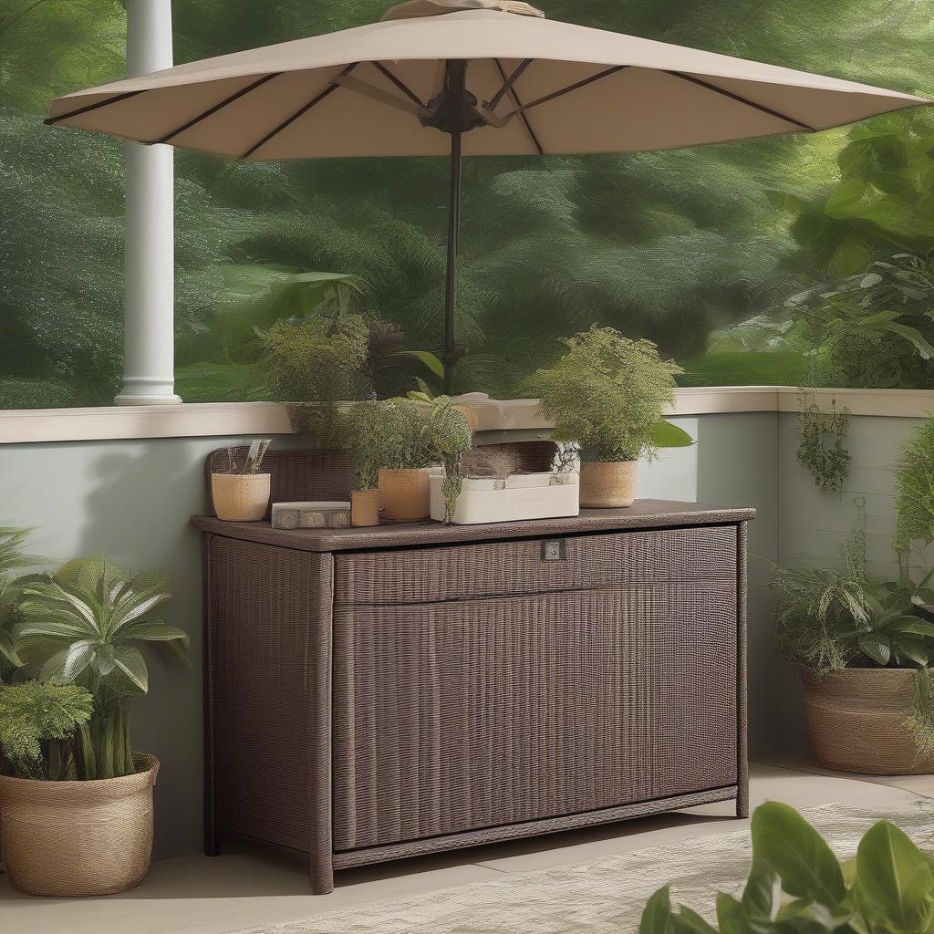 Crosley Outdoor Wicker Storage Co 7300 in a garden setting