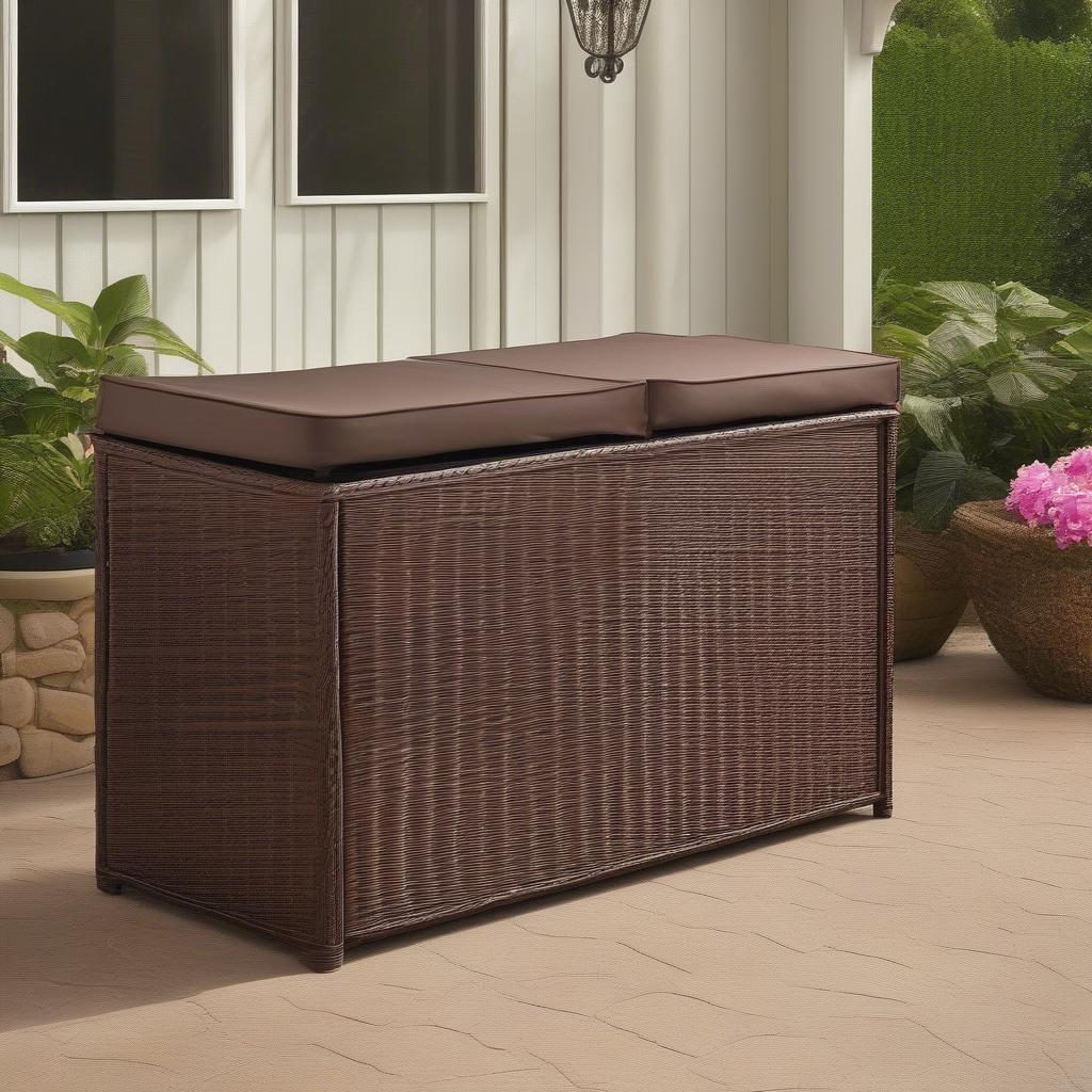 Crosley Palm Harbor Wicker Storage Bin in a patio setting