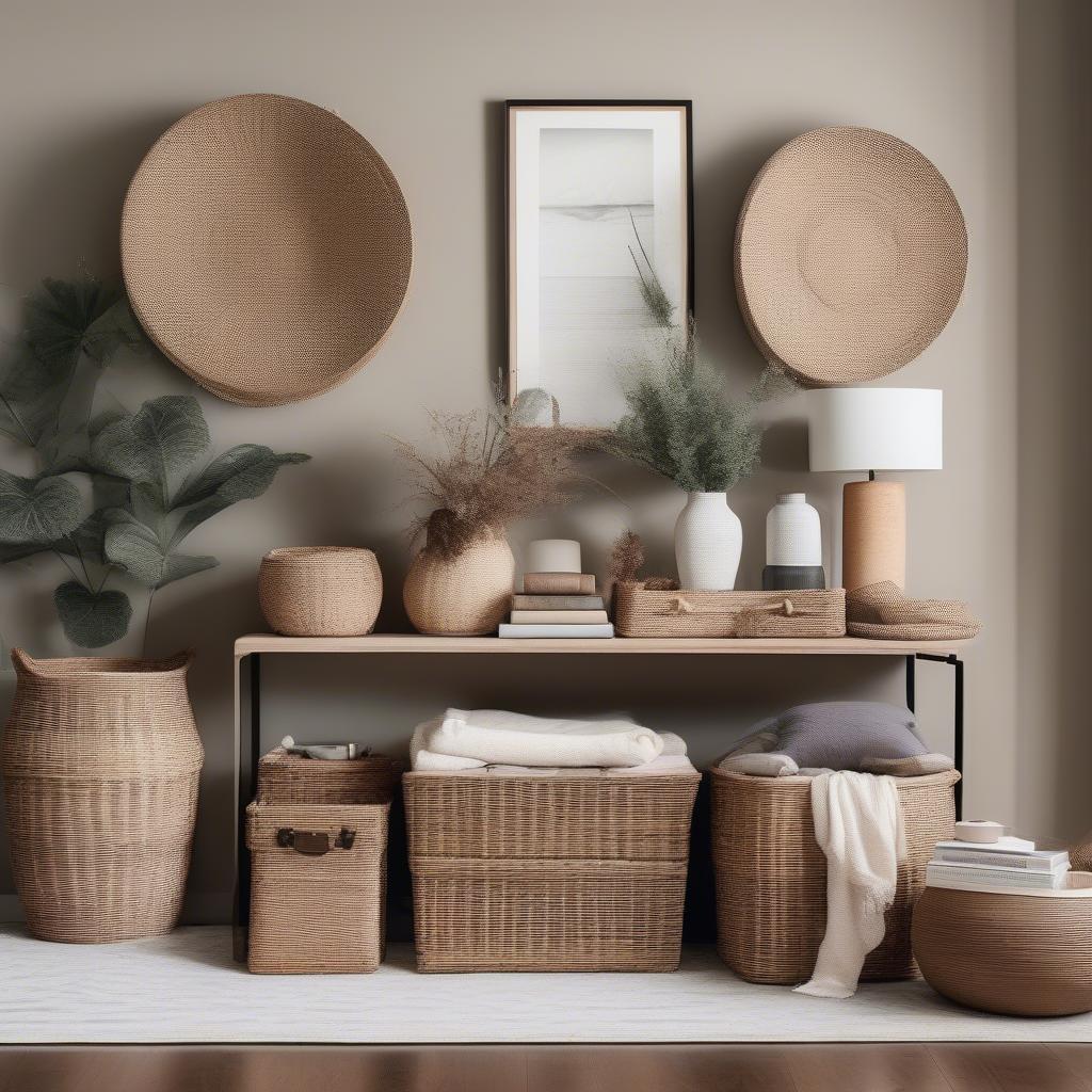 Cube Wicker Baskets in Living Room Storage