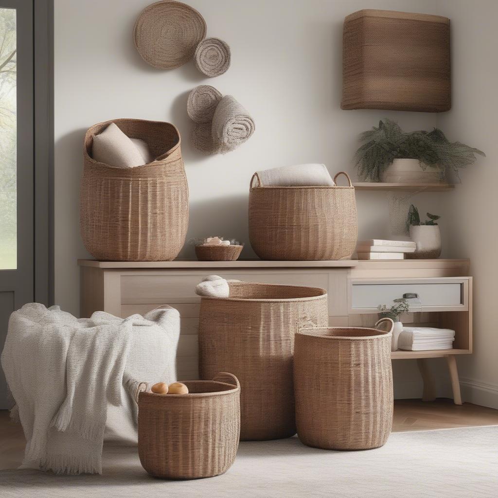 Cube Wicker Storage Baskets in a Living Room