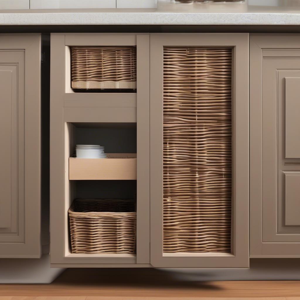 Custom-sized wicker cabinet inserts ensure a seamless look in your kitchen.