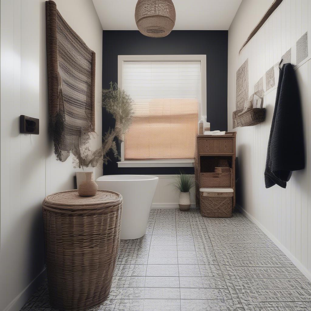 Dark Wicker Accessories in a Bathroom