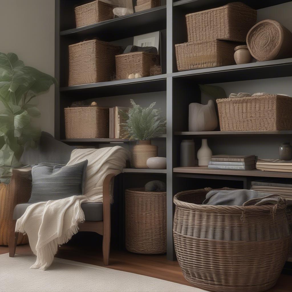 Dark Wicker Baskets in Living Room