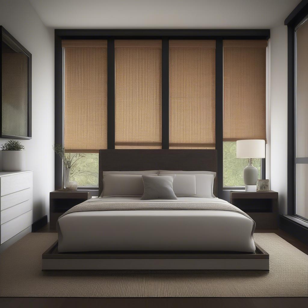 Dark Wicker Blinds in Modern Bedroom