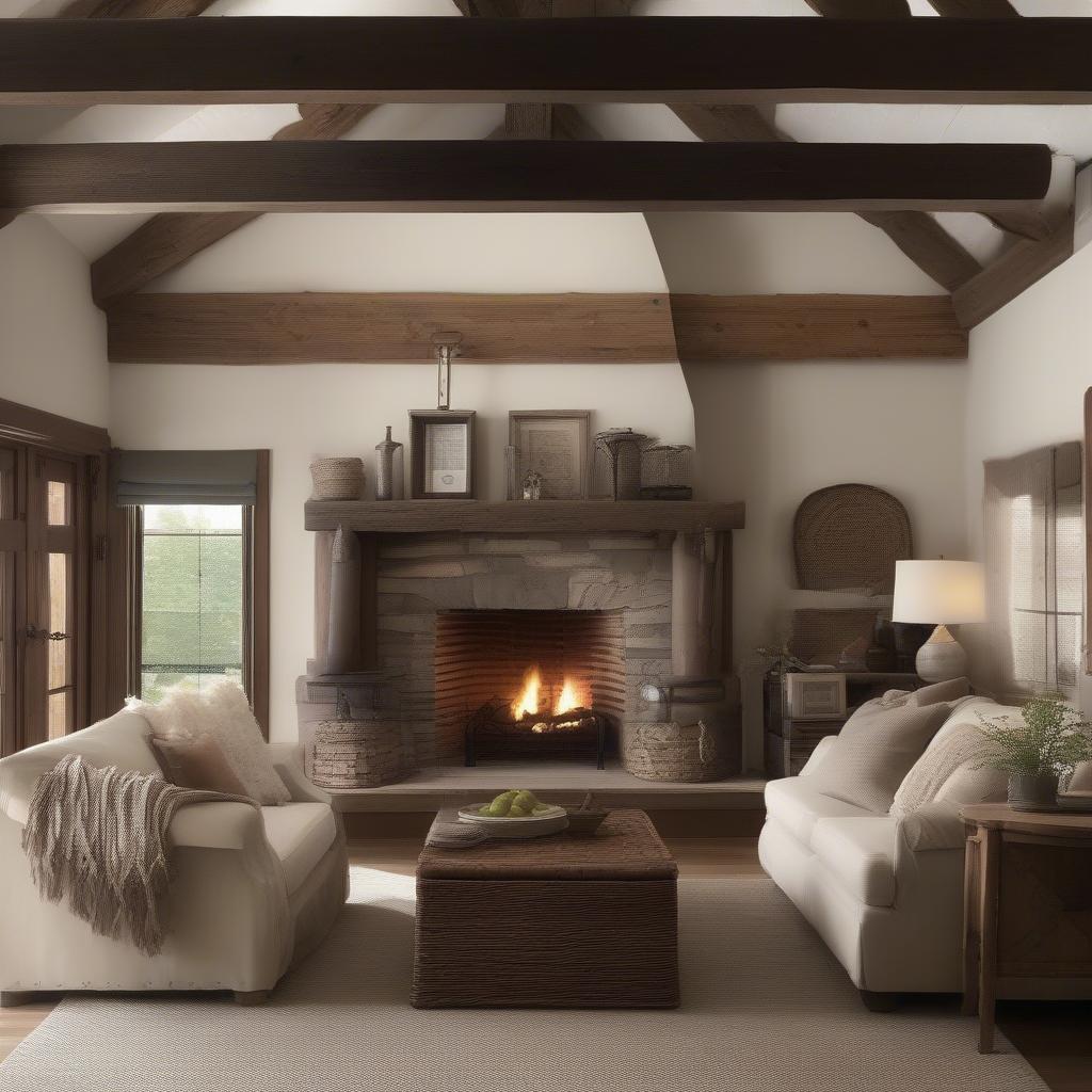 Dark Wicker Blinds in Rustic Living Room