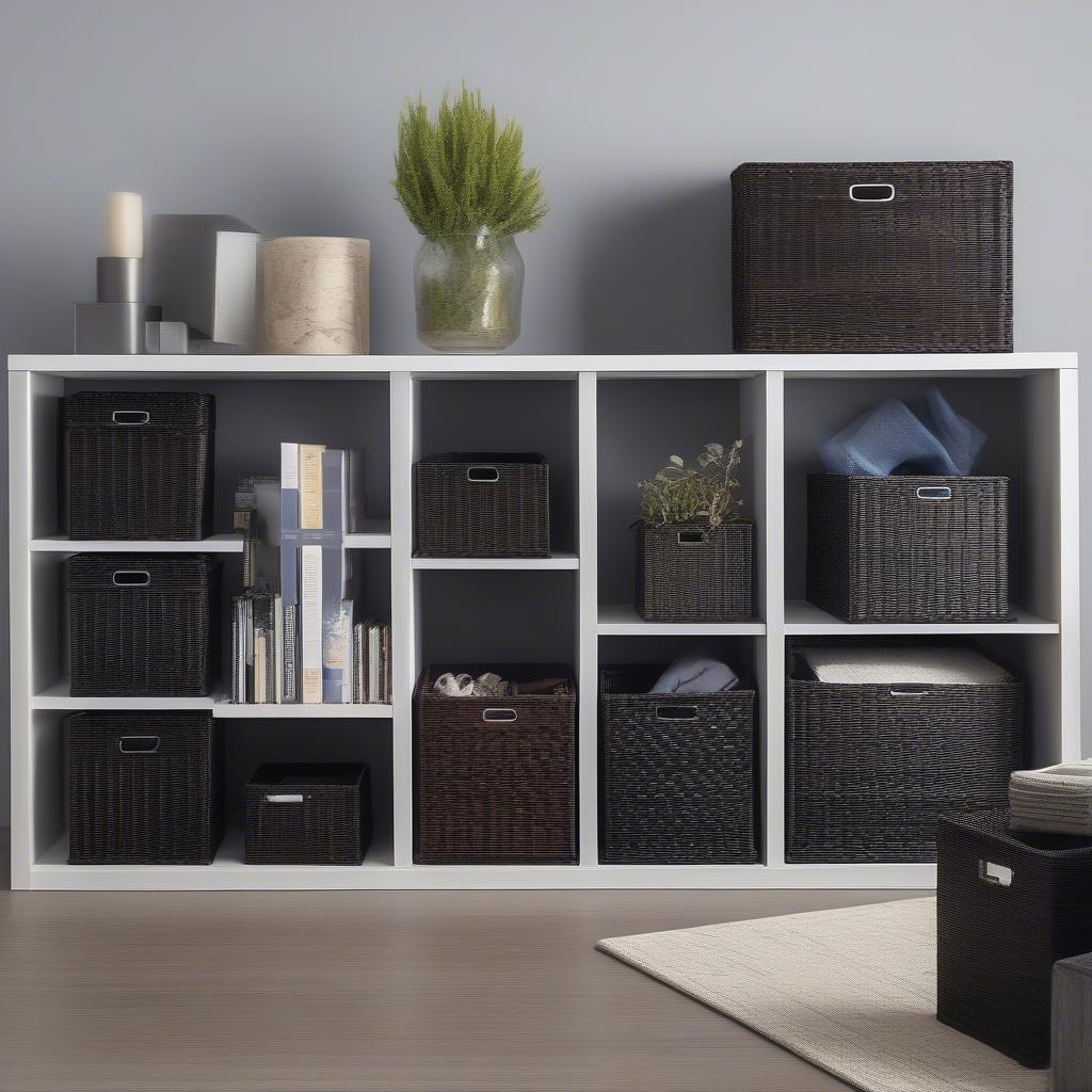 Dark Wicker Cube Storage in Various Sizes