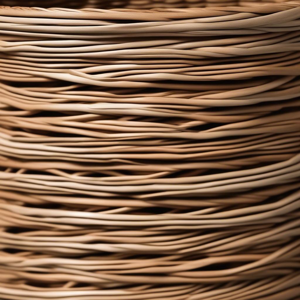 Close-Up of a Deep Pole Handle Wicker Storage Basket