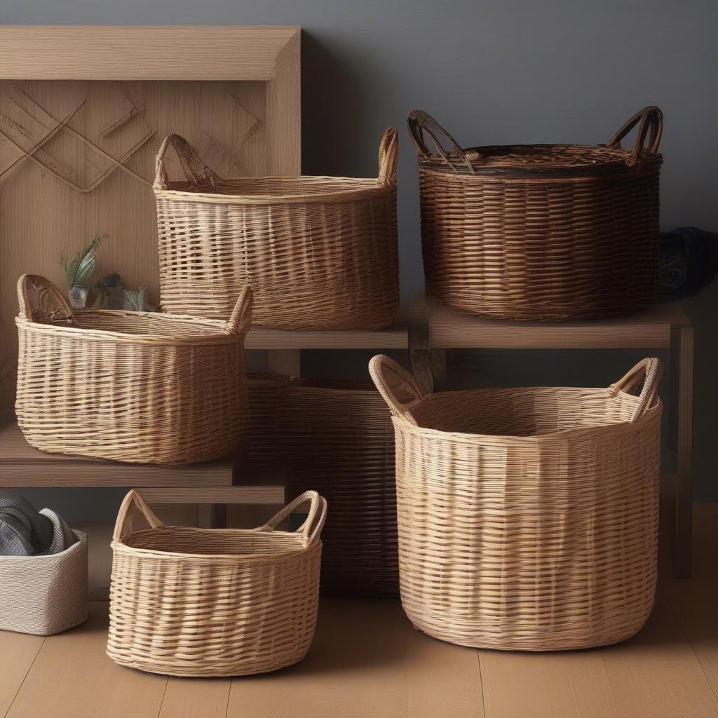 Various Deep Pole Handle Wicker Storage Baskets