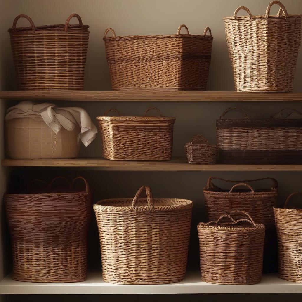 Various Deep Wicker Storage Baskets in Different Shapes and Sizes