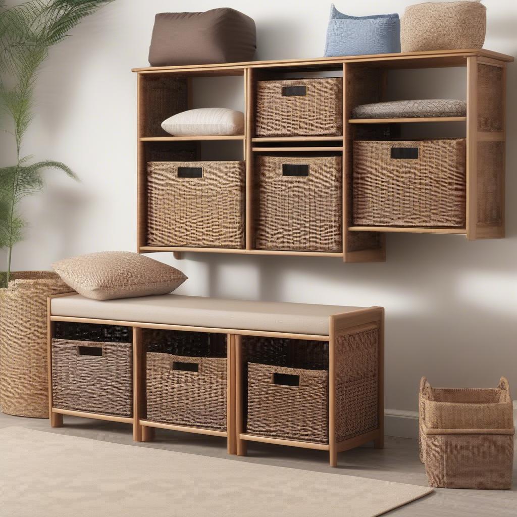 Various Styles and Designs of 3 Wicker Basket Storage Unit Benches