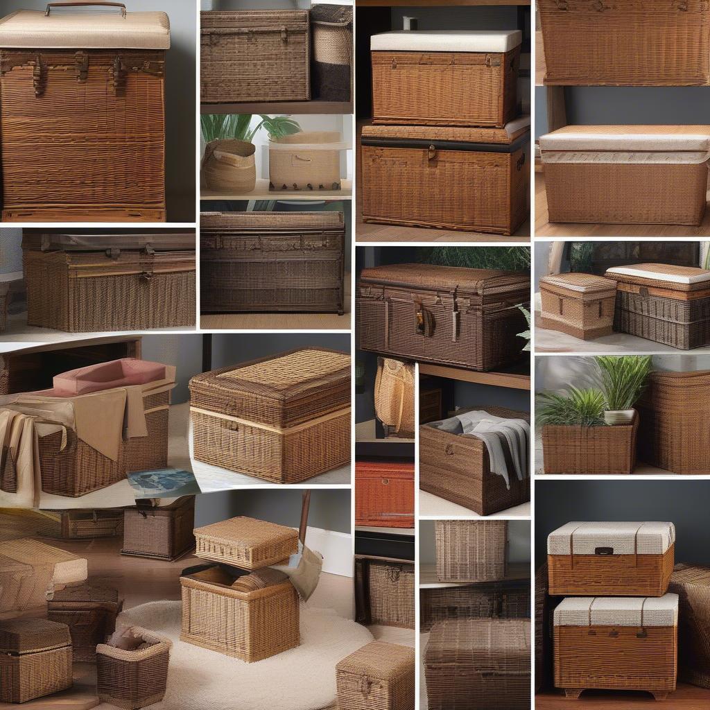 Various Styles of Lined Wicker Storage Trunks