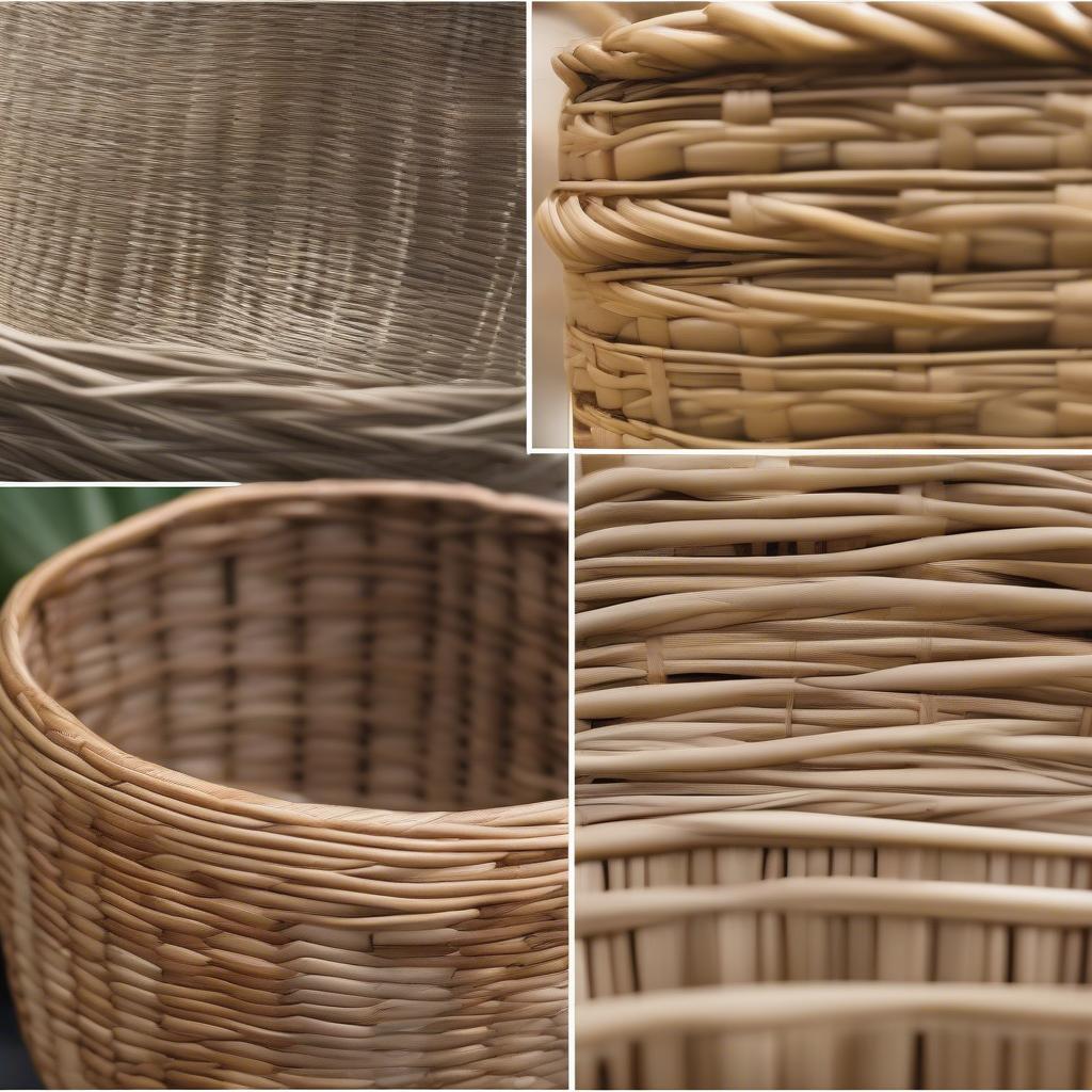 Various materials used for making wicker baskets - rattan, synthetic wicker, and seagrass