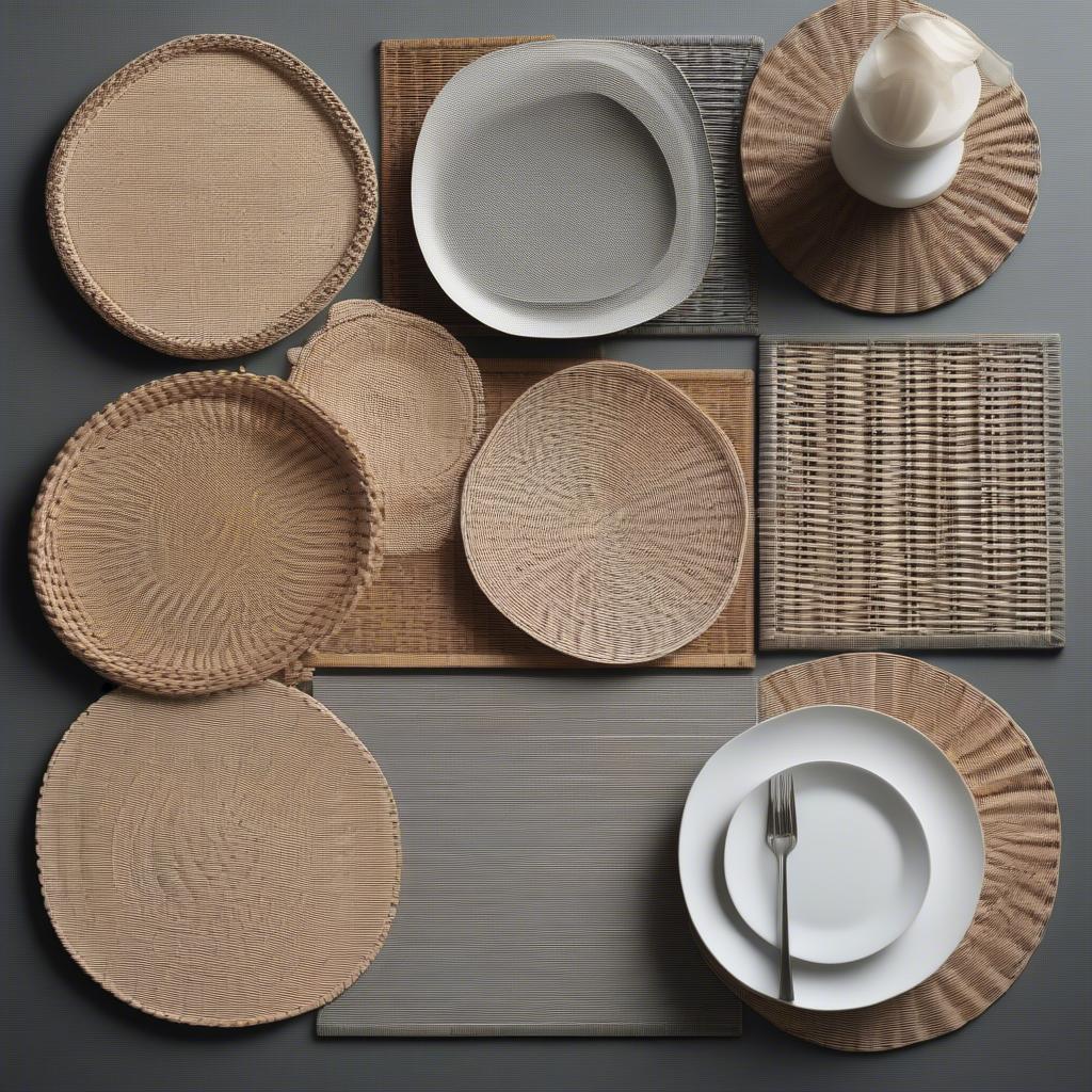 Different shapes and colors of faux wicker placemats