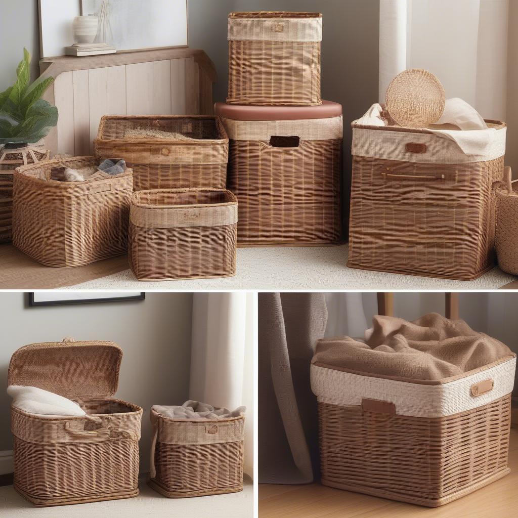 Different shapes of wicker toy storage baskets