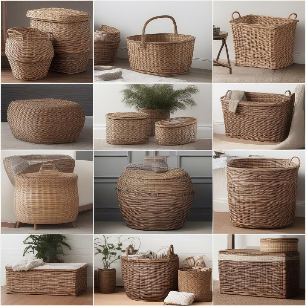 Various shapes of very large wicker baskets