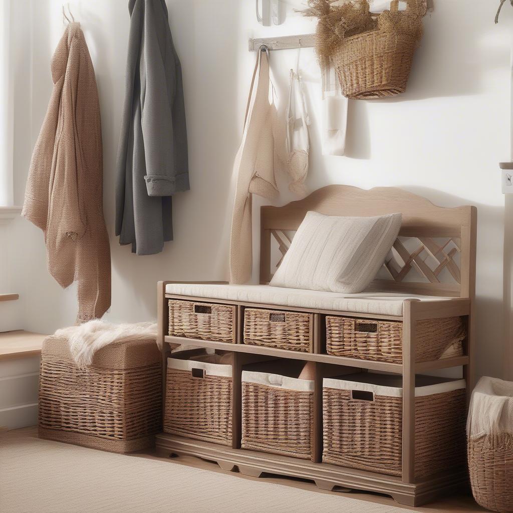 Different Sized Oxford Benches with Wicker Baskets