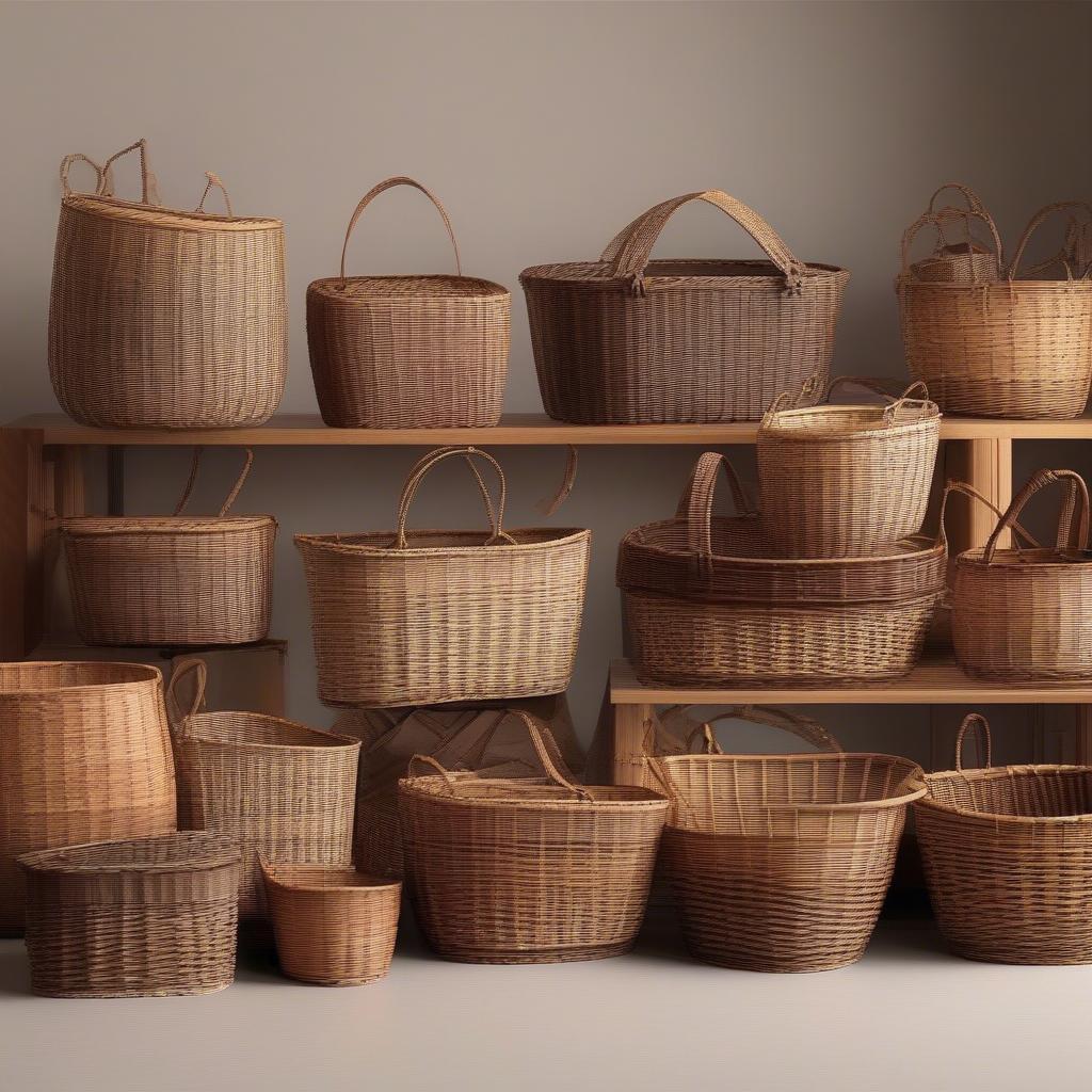 Various sizes of oval wicker baskets