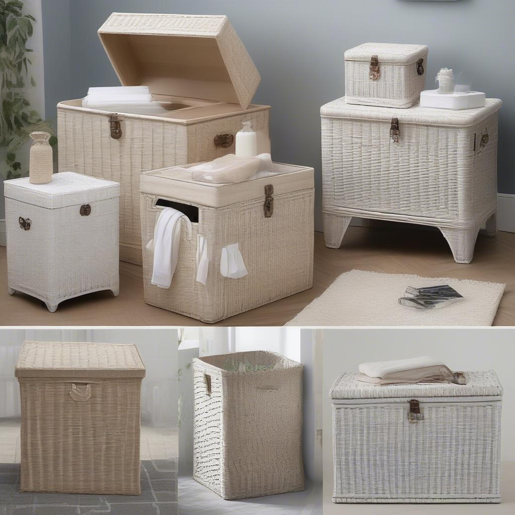 Variety of Sizes and Shapes of White Wicker Storage Chests