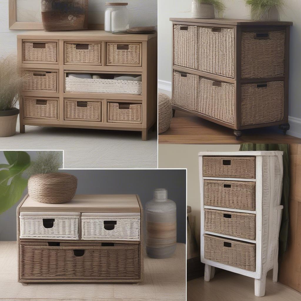 Different styles of narrow wicker drawers