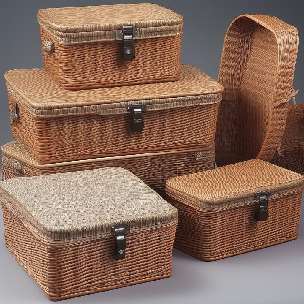 Different styles of plastic wicker storage boxes with lids