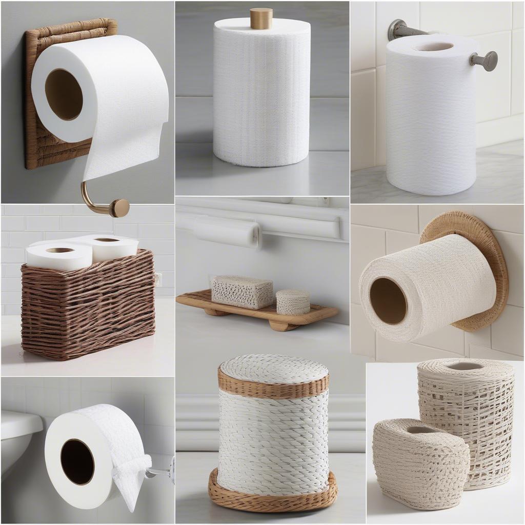 Different styles of white wicker toilet paper holders