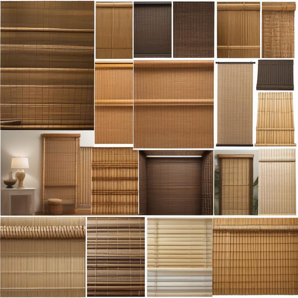 Various styles of wicker and bamboo blinds for patios