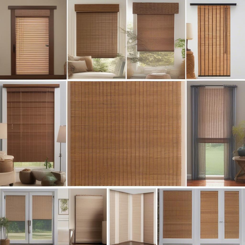 Various styles of wicker blinds for sliding glass doors