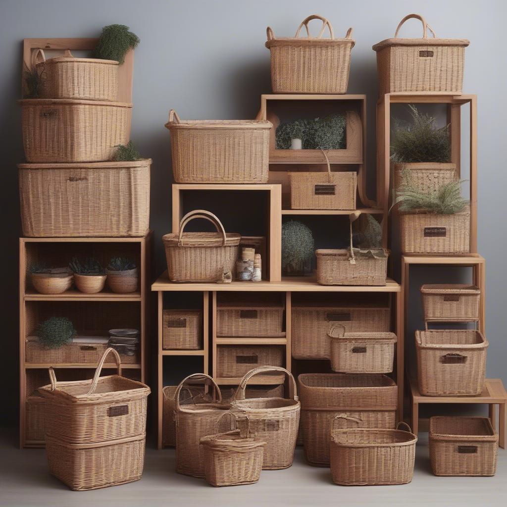 Different types of tiered wicker baskets for various storage needs