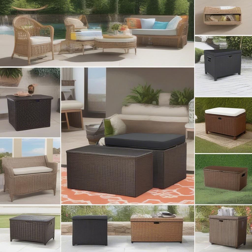 Various types of wicker storage options for patios