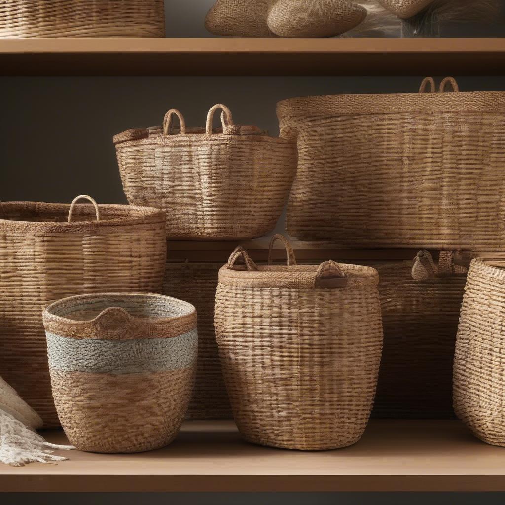 Different types of wicker storage baskets: rattan, willow, and seagrass