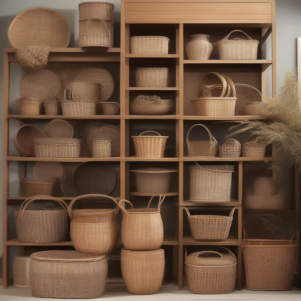 Various types of wicker used in basket making.