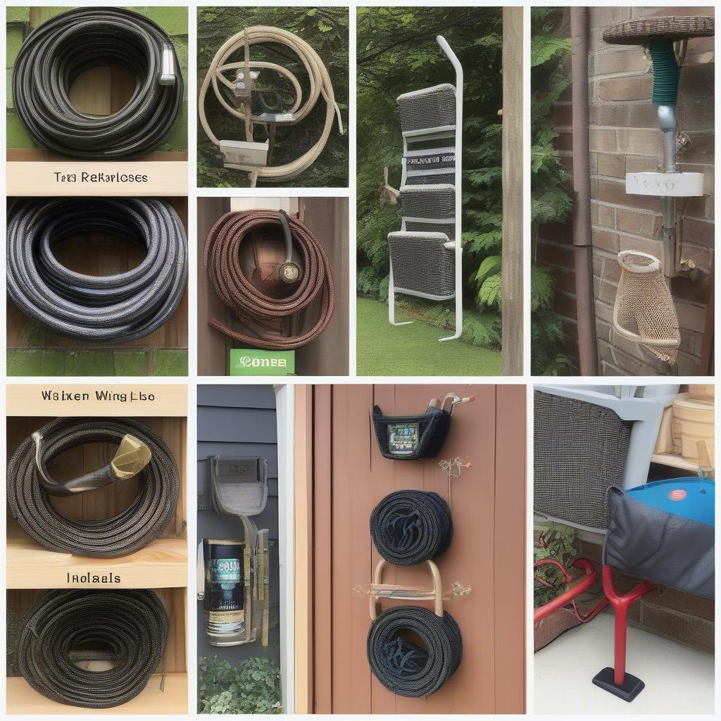 Various wicker garden hose holders made of different materials like natural wicker, resin wicker, and rattan.