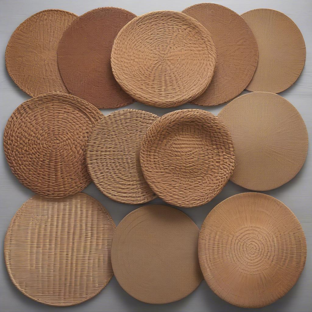 Different weave patterns of round wicker placemats