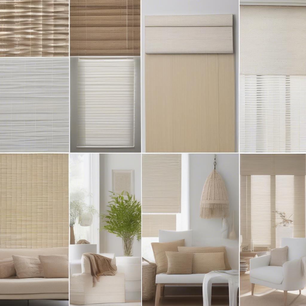 Different styles of white wicker blinds