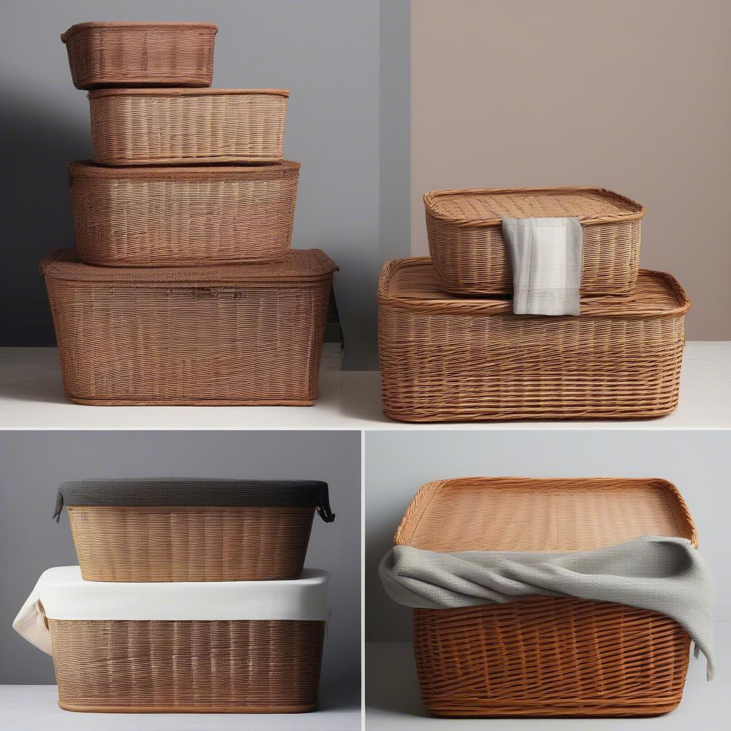 Various wicker baskets suitable for storing blankets.