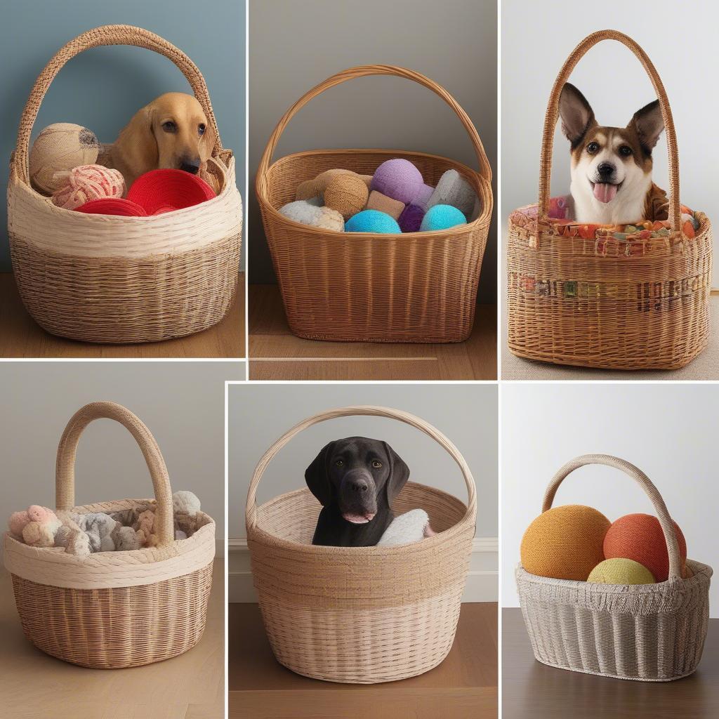 Various styles of wicker baskets for dog toy storage