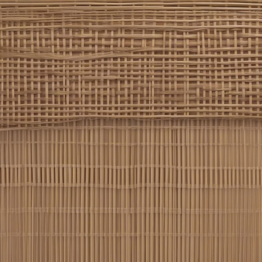 Various styles of wicker blinds for patios, including roll-up, roman shades, and woven panels