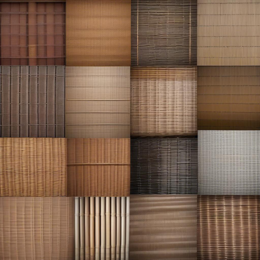 Different styles and colors of wicker blinds